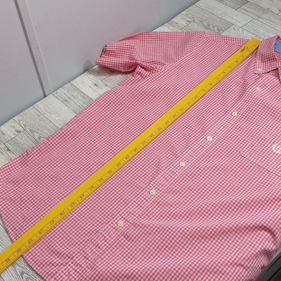 Chaps Shirt Men's Medium Button Up Pink Plaid Short Sleeve Dadcore Camp Outdoor - Picture 11 of 12